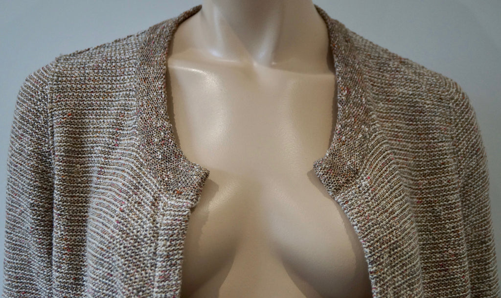 STEFAN GREEN Beige Cream Pink Cotton Blend Textured Knit Open Front Cardigan 3;