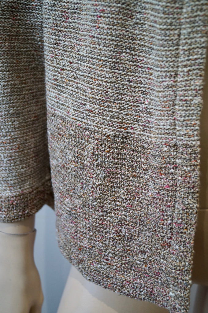 STEFAN GREEN Beige Cream Pink Cotton Blend Textured Knit Open Front Cardigan 3;