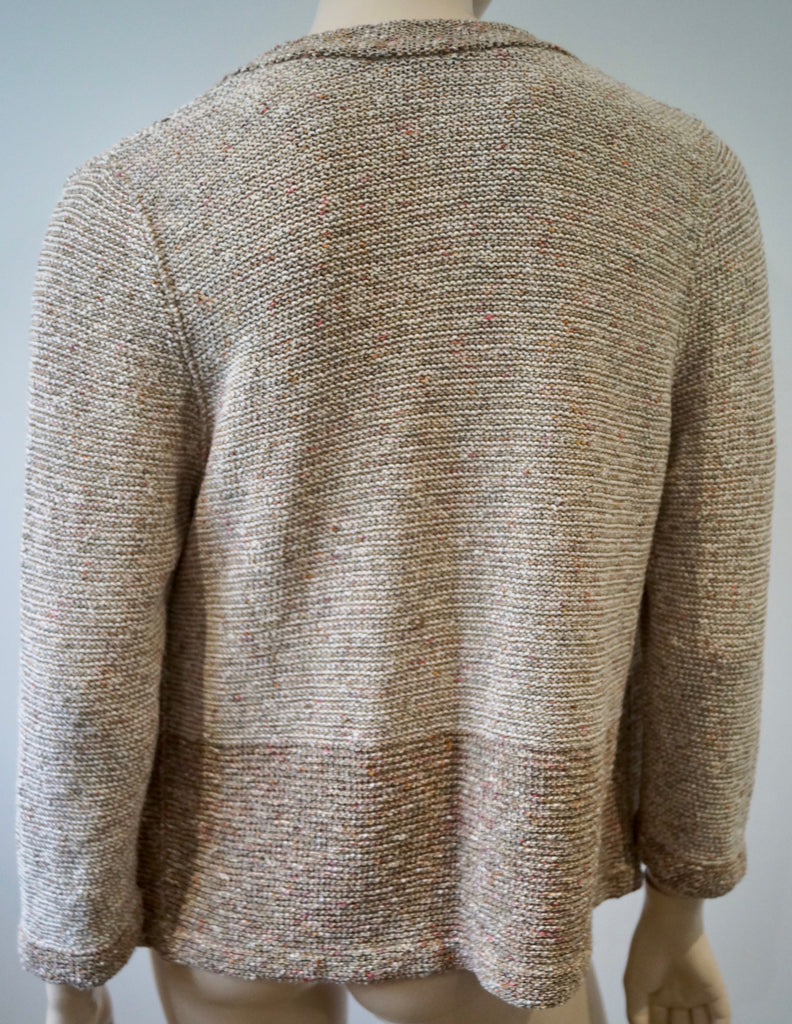 STEFAN GREEN Beige Cream Pink Cotton Blend Textured Knit Open Front Cardigan 3;