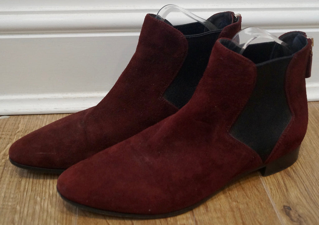 PRADA Women's Burgundy Suede Pointed Toe Zip Fastened Flat Ankle Boots EU39 UK6