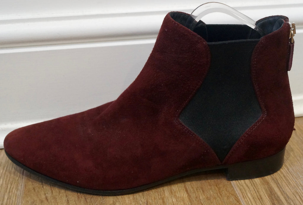 PRADA Women's Burgundy Suede Pointed Toe Zip Fastened Flat Ankle Boots EU39 UK6