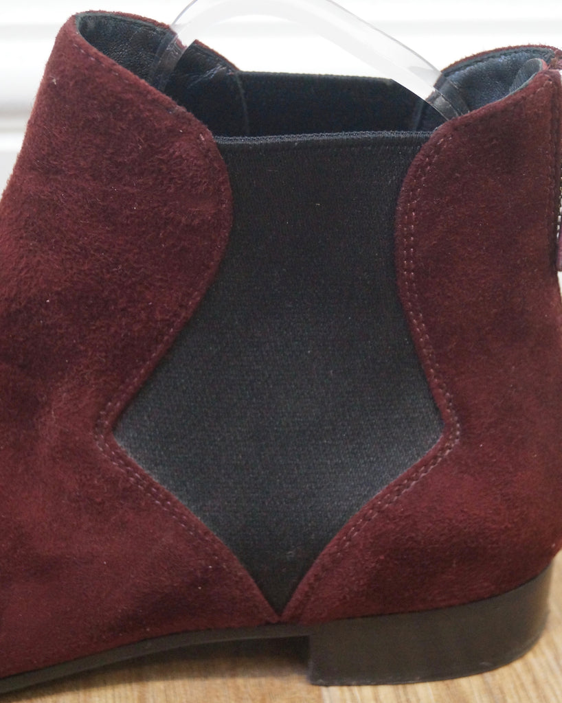 PRADA Women's Burgundy Suede Pointed Toe Zip Fastened Flat Ankle Boots EU39 UK6