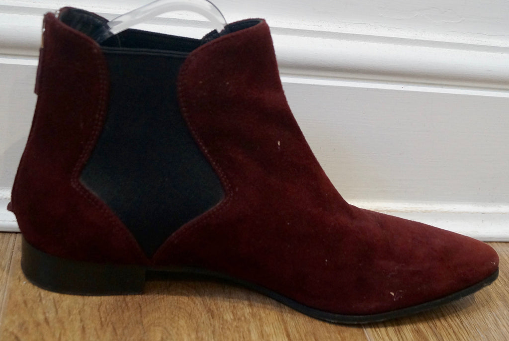 PRADA Women's Burgundy Suede Pointed Toe Zip Fastened Flat Ankle Boots EU39 UK6