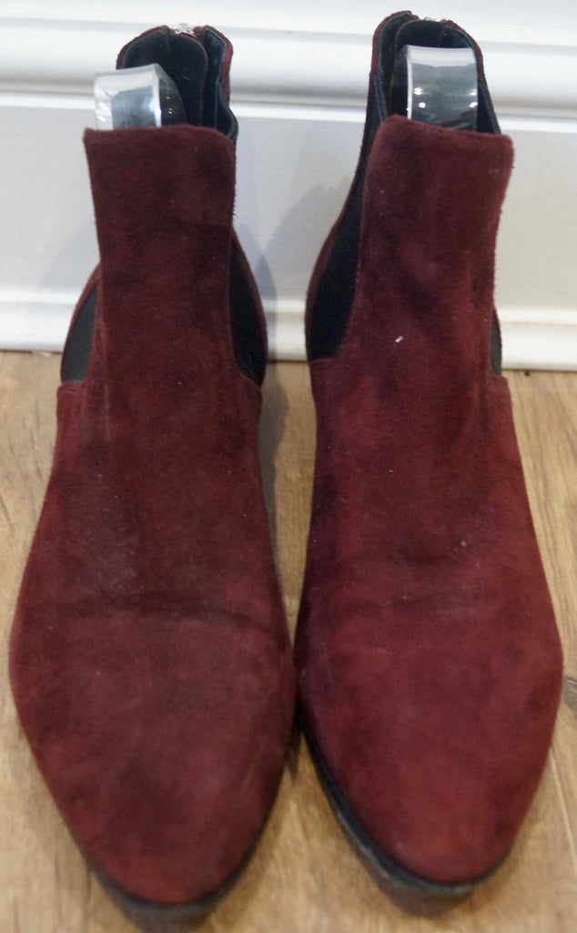 PRADA Women's Burgundy Suede Pointed Toe Zip Fastened Flat Ankle Boots EU39 UK6