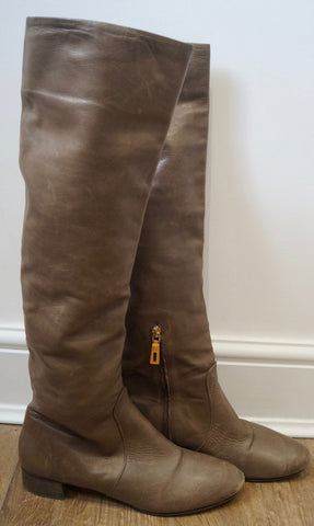 MARC JACOBS Black Leather Gold Tone & Elastic Fastened Knee High Boots 38.5 UK5.