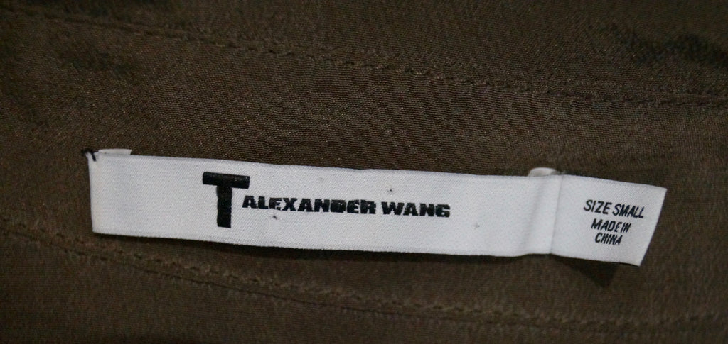 T ALEXANDER WANG Brown 100% Silk Collared Sleeveless Summer Midi Shirt Dress S