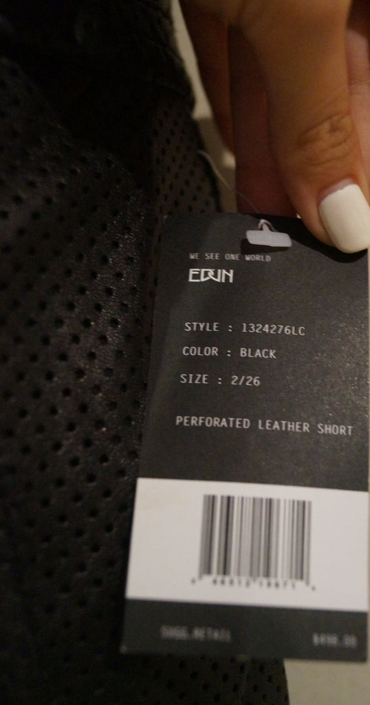 EDUN Designer Black Perforated Leather Buckle Waist Shorts US 2 /26 UK6 BNWT