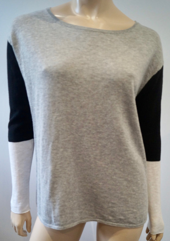 VINCE Pale Grey 100% Cotton Black & White Long Sleeve Jumper Sweater Top XS