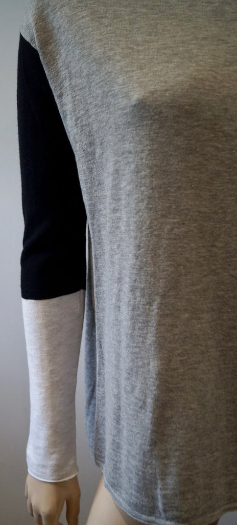 VINCE Pale Grey 100% Cotton Black & White Long Sleeve Jumper Sweater Top XS
