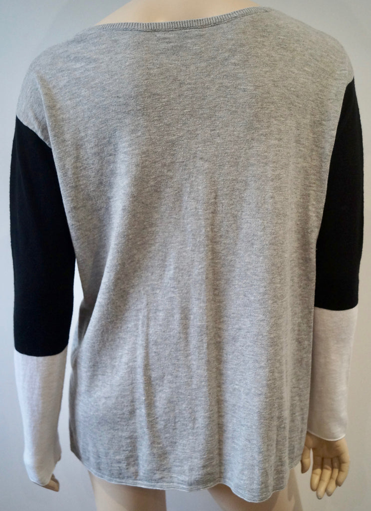 VINCE Pale Grey 100% Cotton Black & White Long Sleeve Jumper Sweater Top XS