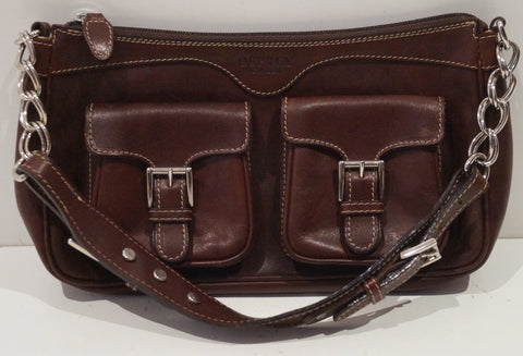 GLORIA ORTIZ Black Leather Detachable Metallic Chain Shoulder Strap Clutch Bag