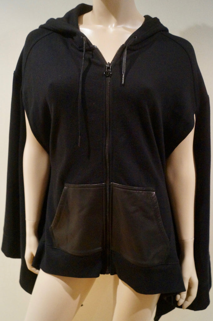 T ALEXANDER WANG Black Sleeveless Leather Detail Sleeveless Hoodie Sweater Top S