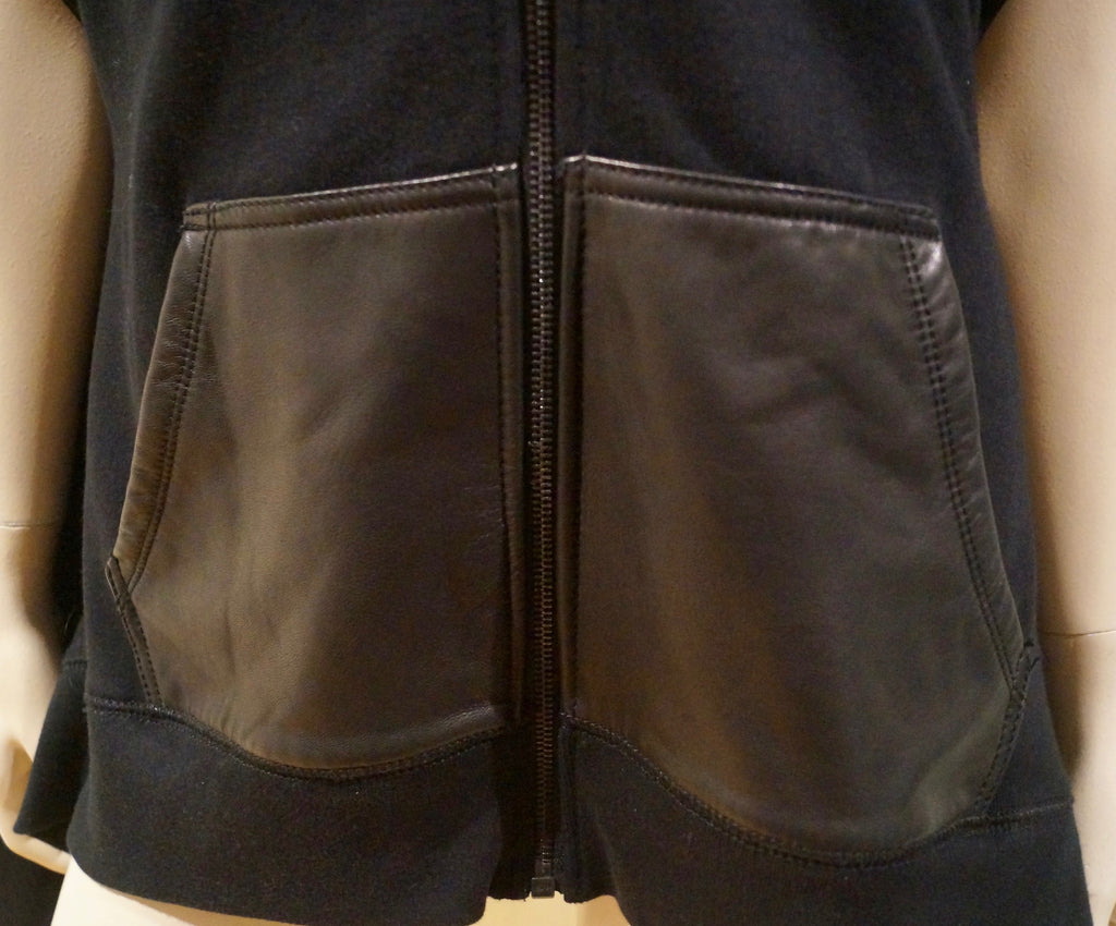 T ALEXANDER WANG Black Sleeveless Leather Detail Sleeveless Hoodie Sweater Top S
