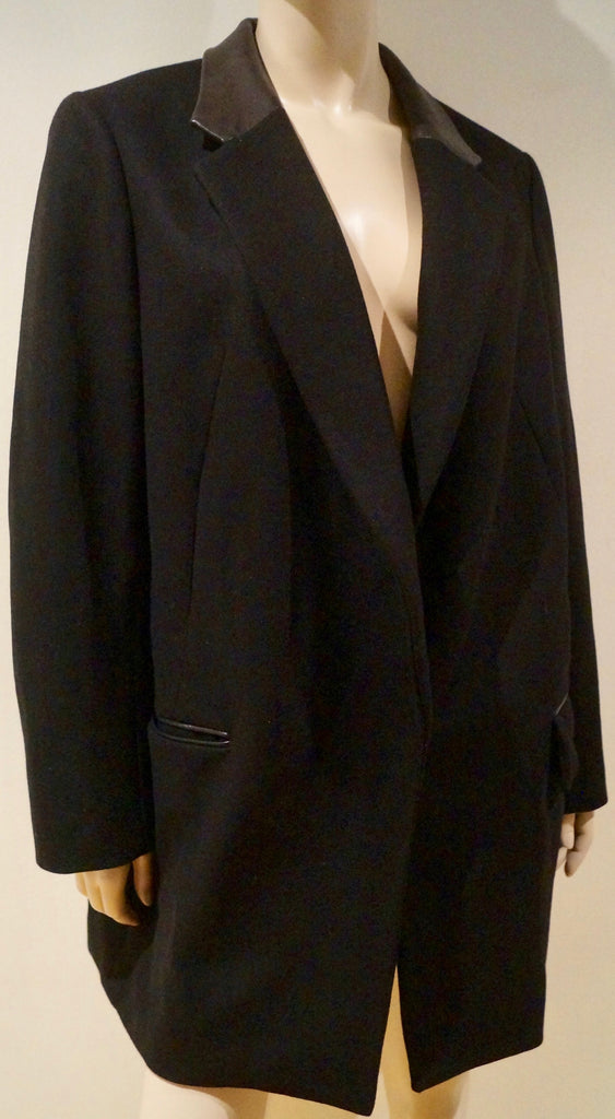 RAG & BONE Black Wool Blend Leather Collar & Trim Formal Oversized Blazer Jacket