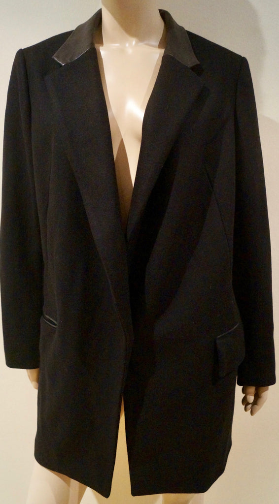 RAG & BONE Black Wool Blend Leather Collar & Trim Formal Oversized Blazer Jacket