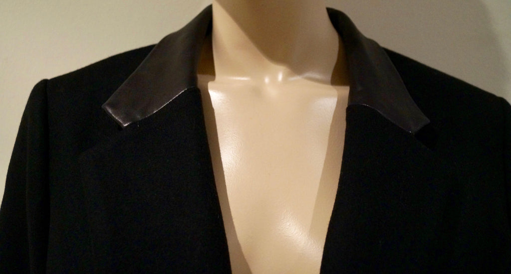 RAG & BONE Black Wool Blend Leather Collar & Trim Formal Oversized Blazer Jacket
