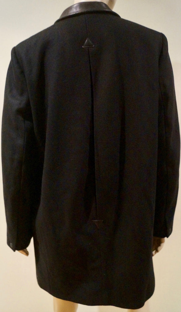 RAG & BONE Black Wool Blend Leather Collar & Trim Formal Oversized Blazer Jacket