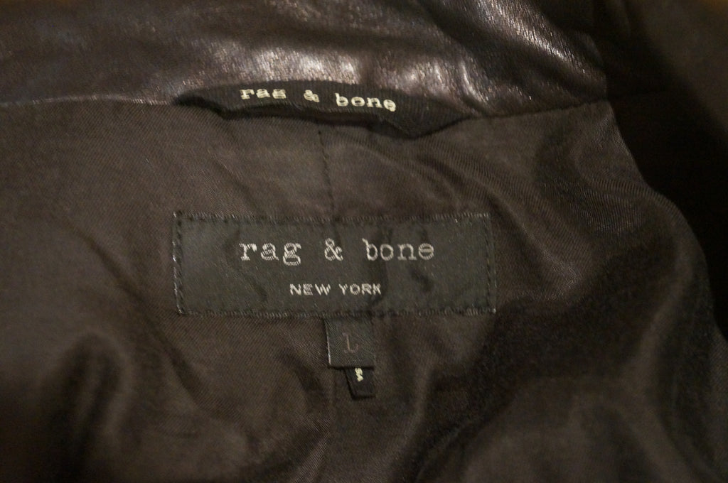 RAG & BONE Black Wool Blend Leather Collar & Trim Formal Oversized Blazer Jacket