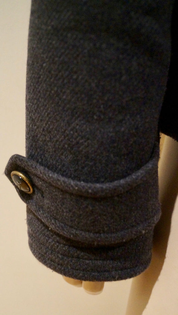 COACH LEATHERWARE Charcoal Grey Wool Blend Leather Trim Outdoor Blazer Jacket L