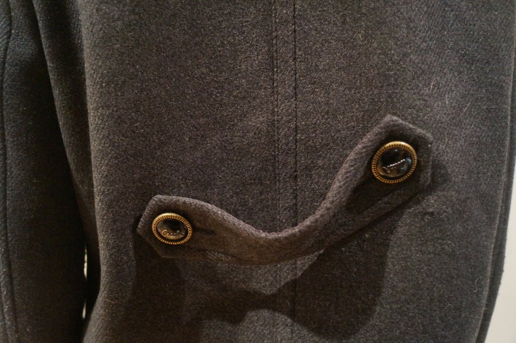 COACH LEATHERWARE Charcoal Grey Wool Blend Leather Trim Outdoor Blazer Jacket L