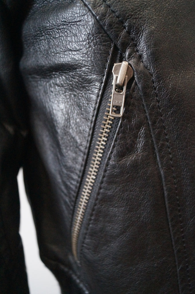 JOFAMA Women's Black Leather & Ribbed Fabric Collared Zipper Casual Jacket 38; M