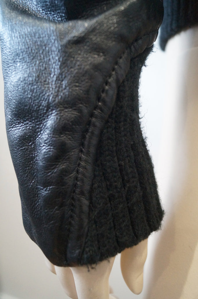 JOFAMA Women's Black Leather & Ribbed Fabric Collared Zipper Casual Jacket 38; M