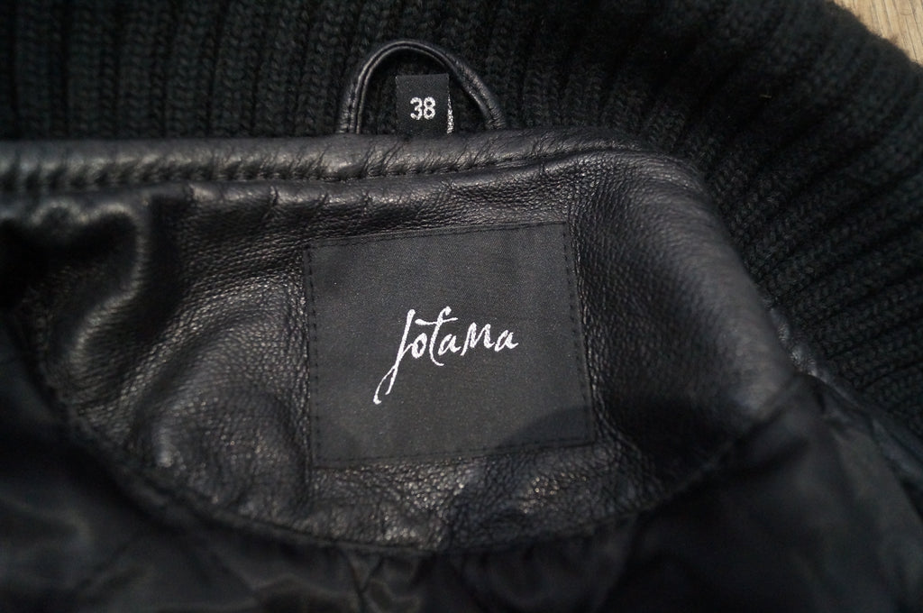 JOFAMA Women's Black Leather & Ribbed Fabric Collared Zipper Casual Jacket 38; M