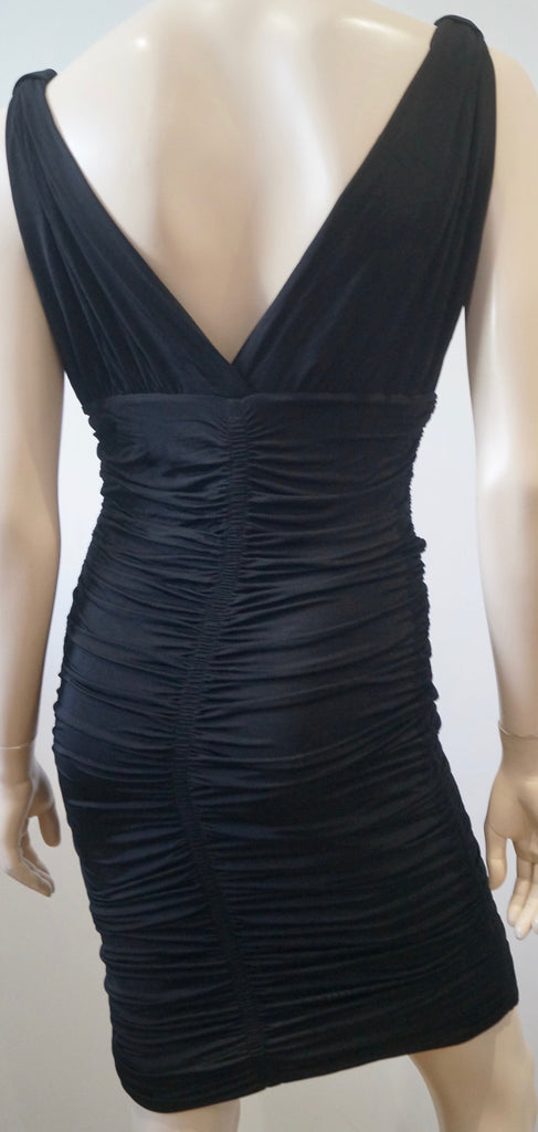 MR CAT By ISABEL DE PEDRO Black Plunge V Neck LBD Wiggle Bodycon Evening Dress