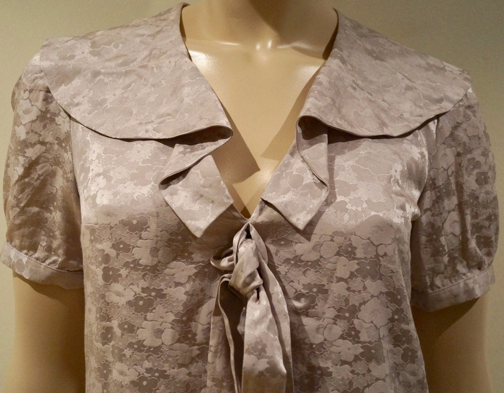 PAUL & JOE SISTER Pale Pink Floral Sheen Silk Cotton Tie Neck Dress 38 UK10 BNWT