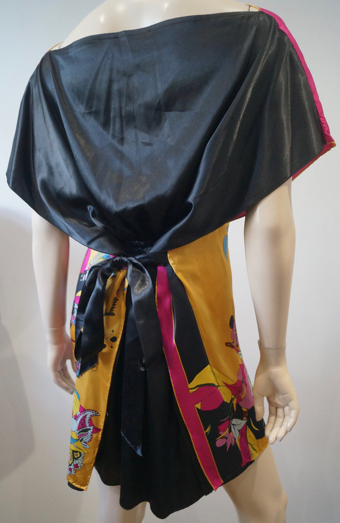 AMOUR DE PIN'UP Multi Colour Silk Oriental Print Short Sleeve Belted Mini Dress