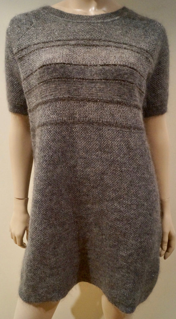 VANESSA BRUNO ATHE Grey Mohair Blend Stripe Metallic Thread Long Length Jumper 3