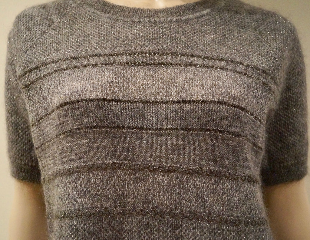 VANESSA BRUNO ATHE Grey Mohair Blend Stripe Metallic Thread Long Length Jumper 3