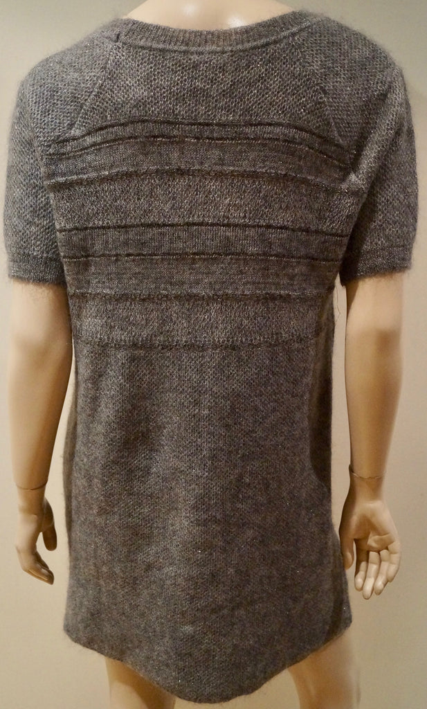 VANESSA BRUNO ATHE Grey Mohair Blend Stripe Metallic Thread Long Length Jumper 3
