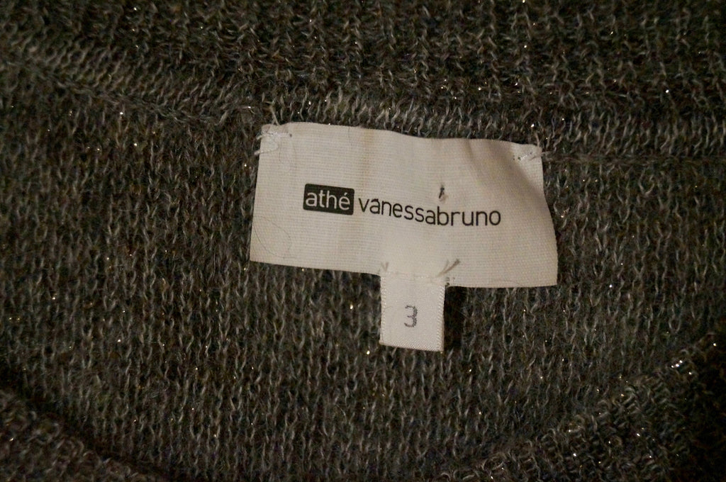 VANESSA BRUNO ATHE Grey Mohair Blend Stripe Metallic Thread Long Length Jumper 3