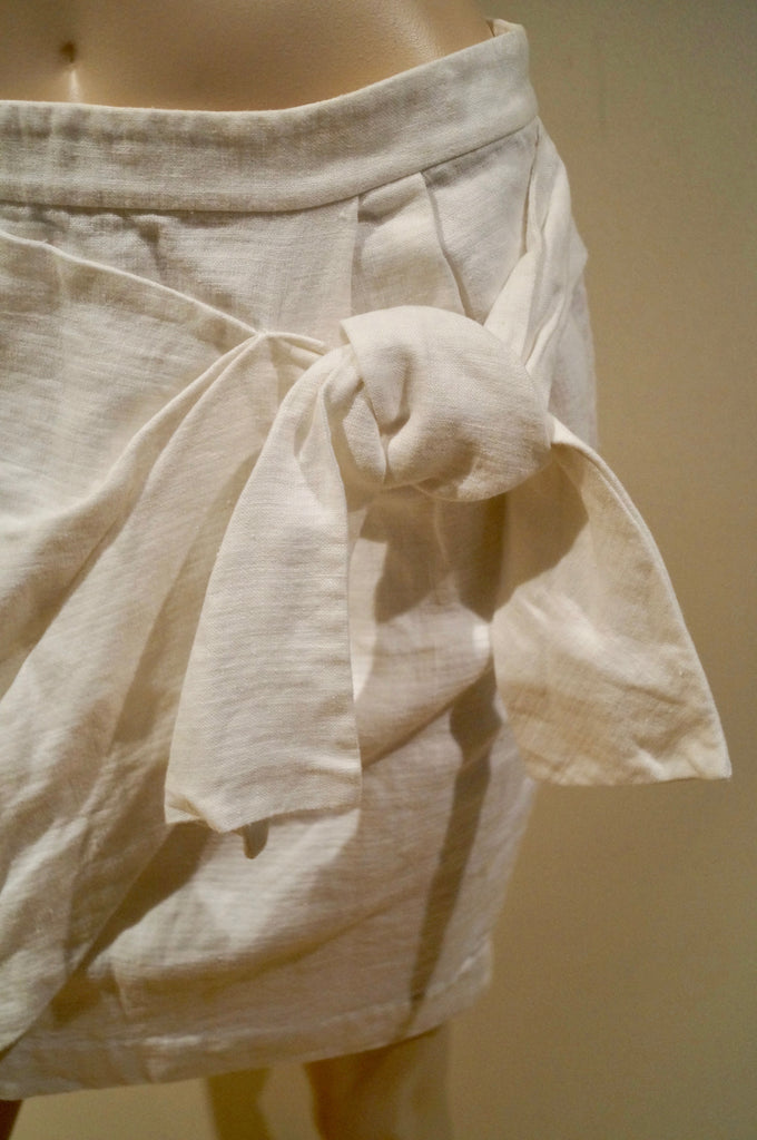 3.1 PHILLIP LIM Winter White 100% Linen Crossover Bow Tie Front Short Skirt US6