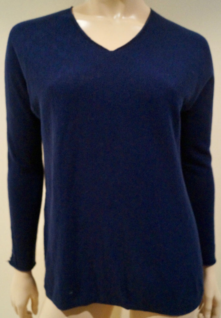 VINCE Women's Navy Blue 100% Cotton V Neck Long Sleeve Sweater Jumper Top XS