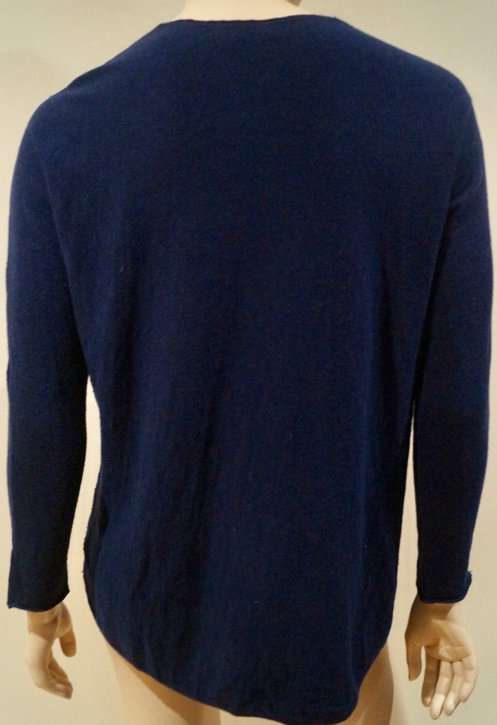 VINCE Women's Navy Blue 100% Cotton V Neck Long Sleeve Sweater Jumper Top XS