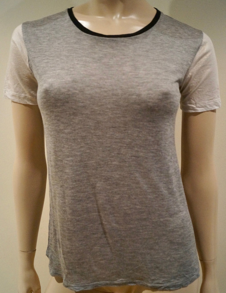 7 FOR ALL MANKIND Grey Round Neck White Glitter Sheen Short Sleeve T-Shirt Tee S
