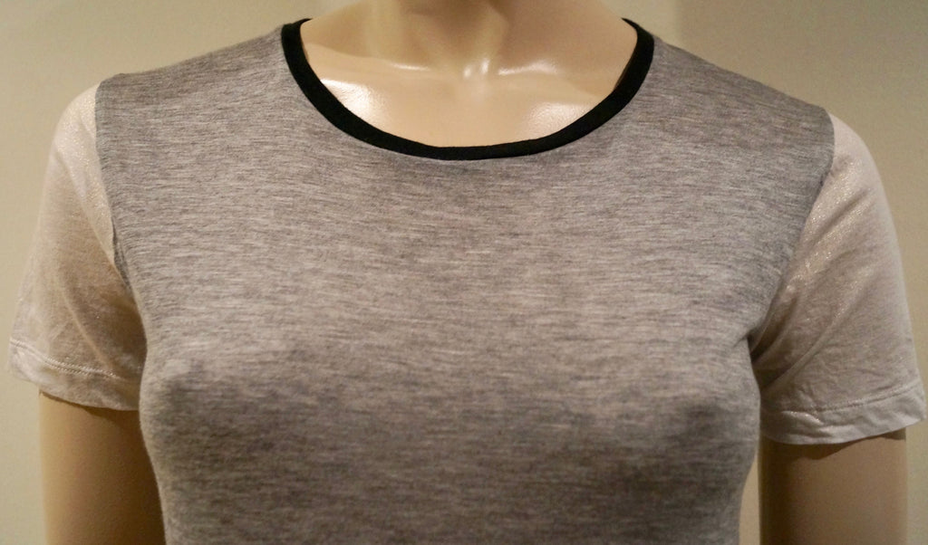 7 FOR ALL MANKIND Grey Round Neck White Glitter Sheen Short Sleeve T-Shirt Tee S