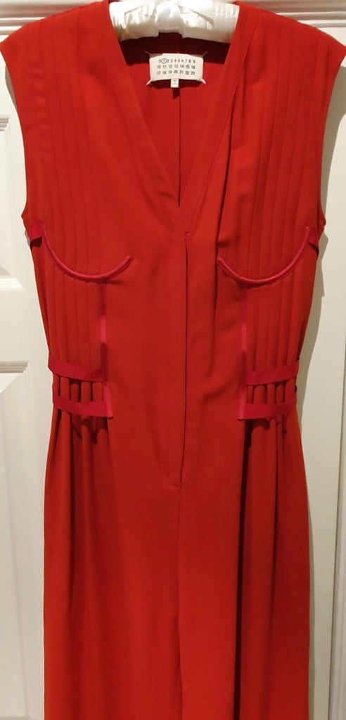MAISON MARGIELA Red Wool Blend Corset Detail Sleeveless Wide Leg Jumpsuit 40/8