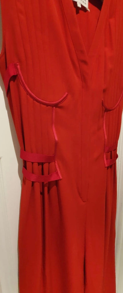MAISON MARGIELA Red Wool Blend Corset Detail Sleeveless Wide Leg Jumpsuit 40/8