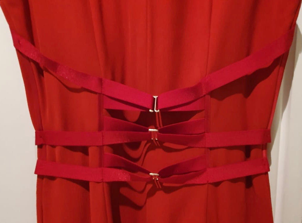 MAISON MARGIELA Red Wool Blend Corset Detail Sleeveless Wide Leg Jumpsuit 40/8