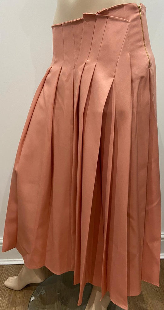 ROCHAS Salmon Pink 100% Wool Pleated Long Length Maxi Skirt IT42 UK10