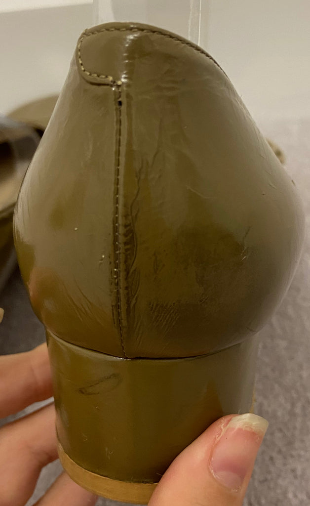 CHLOE Green Shined Leather Square Toe Gold Tone Detail Block Heel Shoes EU39 UK6