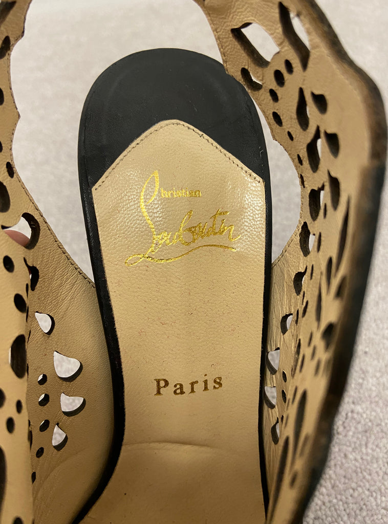 CHRISTIAN LOUBOUTIN Black Leather Cutout Peep Toe Slingback Sandals Shoes UK6 39