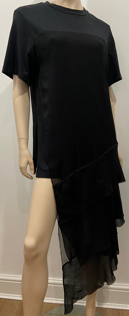3.1 PHILLIP LIM Black Cotton Silk Short Sleeve Split Side Sheer Hemline Dress M