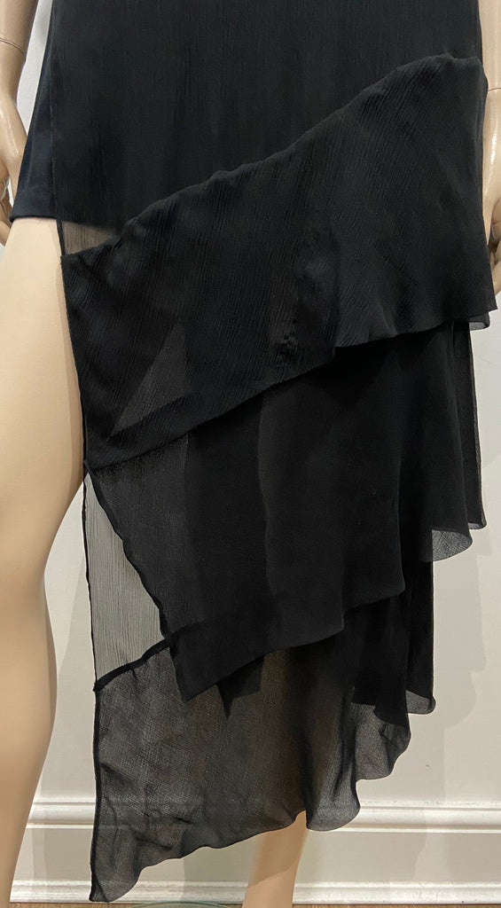 3.1 PHILLIP LIM Black Cotton Silk Short Sleeve Split Side Sheer Hemline Dress M