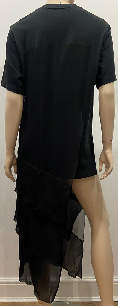 3.1 PHILLIP LIM Black Cotton Silk Short Sleeve Split Side Sheer Hemline Dress M
