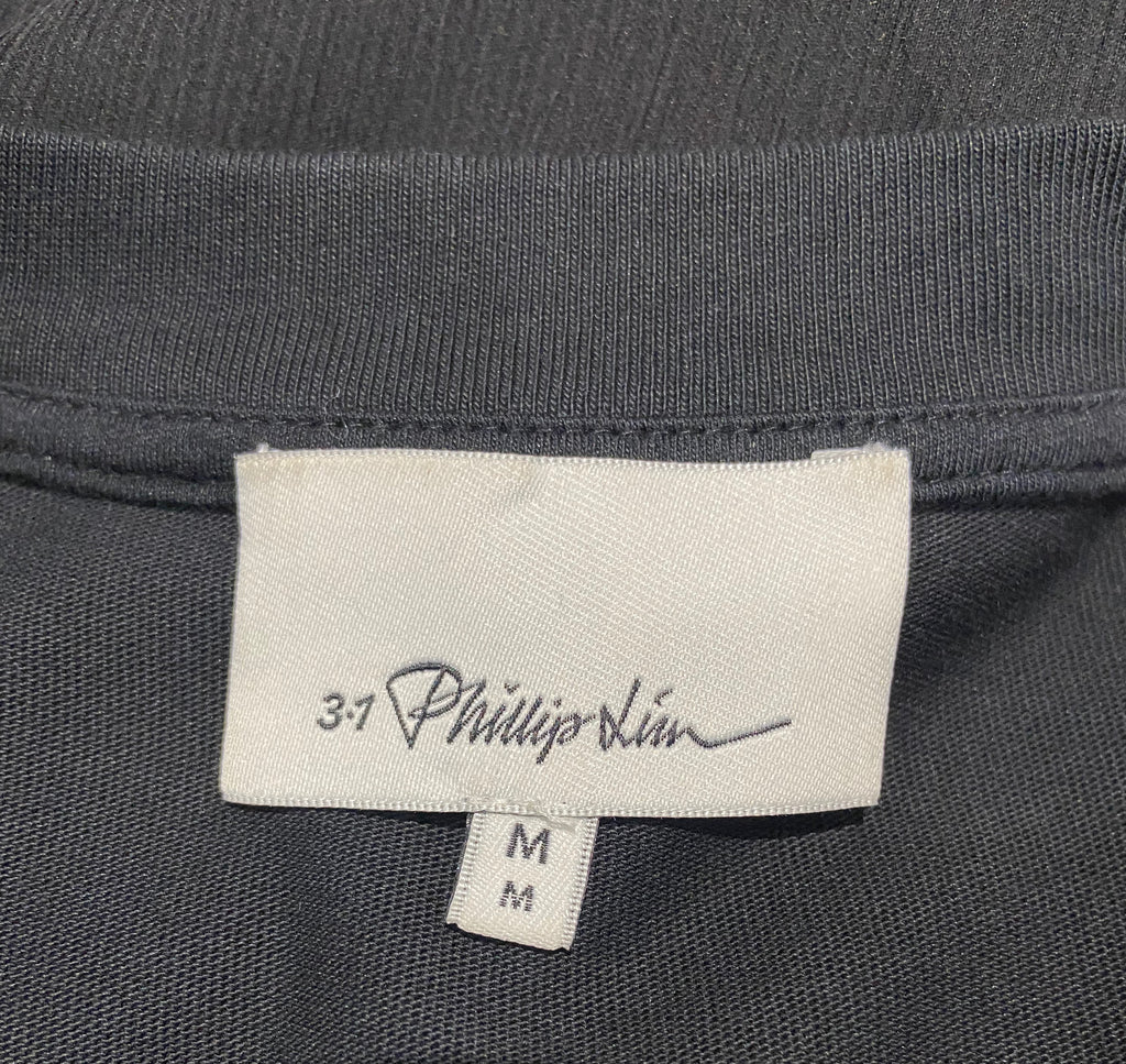 3.1 PHILLIP LIM Black Cotton Silk Short Sleeve Split Side Sheer Hemline Dress M