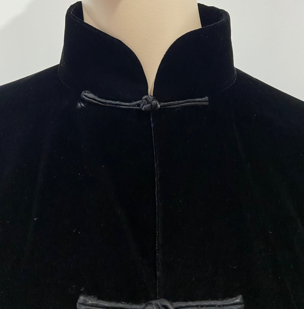SHANGHAI TANG Black Plush Velvet High Mandarin Collar Silk Lined Jacket UK12